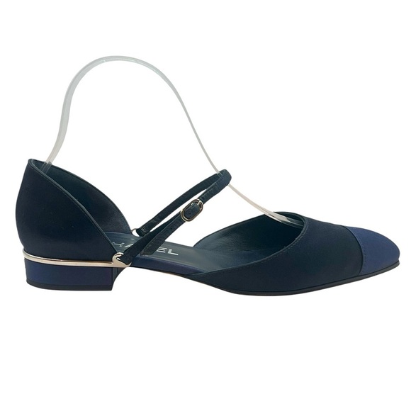 CHANEL Satin Mary Jane Flats CC Logo Navy Blue Size 38.5EU / 8.5US - Picture 5 of 16